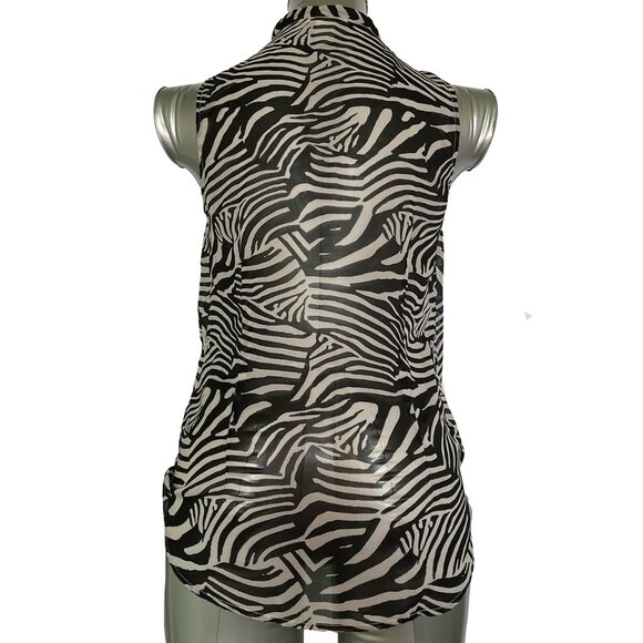 H&M Black and Grey Zebra Print Mock Wrap Sleeveless Blouse Top Size 4 - Picture 2 of 10